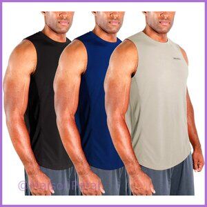 3 Pack Sleeveless Muscle Shirts Dry Fit Tank Top 100% Polyester